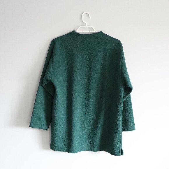 Vntg‎ Lady Footlocker Women's Sz S Green Embroidered Flower Mock Neck Pullover - Picture 2 of 10